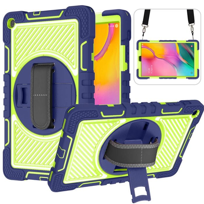 Rugged Stand Shockproof Hybrid Case with Strap For Samsung Tab S6 Lite (Blue+Green)