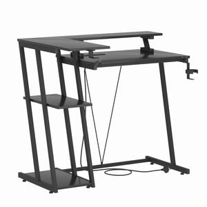 Ufurniture 100cm L-shape Gaming Desk With Rgb Led & Power Outlet Convertible Corner Racing Gamer Table With Monitor Stand