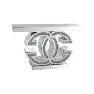 Hall Table Mirror & Crushed Acrylic Diamonds Silver Colour