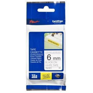 Brother TZE 6mm Black on White Strong Adhesive Tape