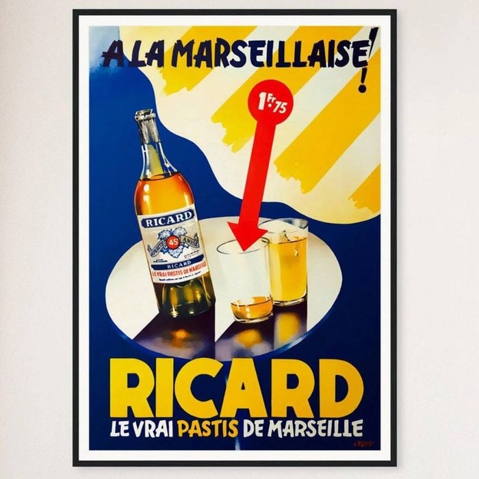Galrie Vintage Ricard A La Marseillaise Advertising Poster for Home Decor, Black Frame, A0 84 x 119cm (33 x 47inch)