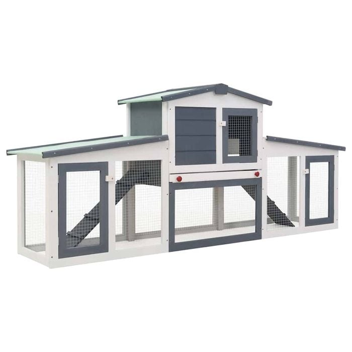 vidaXL Outdoor Large Rabbit Hutch 201x45x85cm Grey and White Bunny Cage