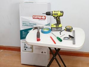 Tools and materials needed to assemble a wall drying cupboard