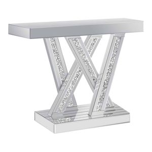 P&P Mirrored Console Table with Glass Top and Diamond Inlay for Modern Entryway Furniture