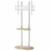 P&P White And Natural Wood Freestanding TV Stand With Adjustable Height And Concealed Wheels