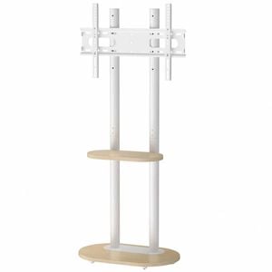 P&P White And Natural Wood Freestanding TV Stand With Adjustable Height And Concealed Wheels