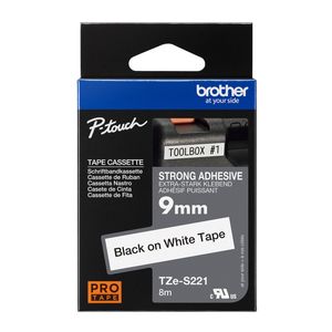 Brother 9mm Black on White TZe-S221 Labelling Tape