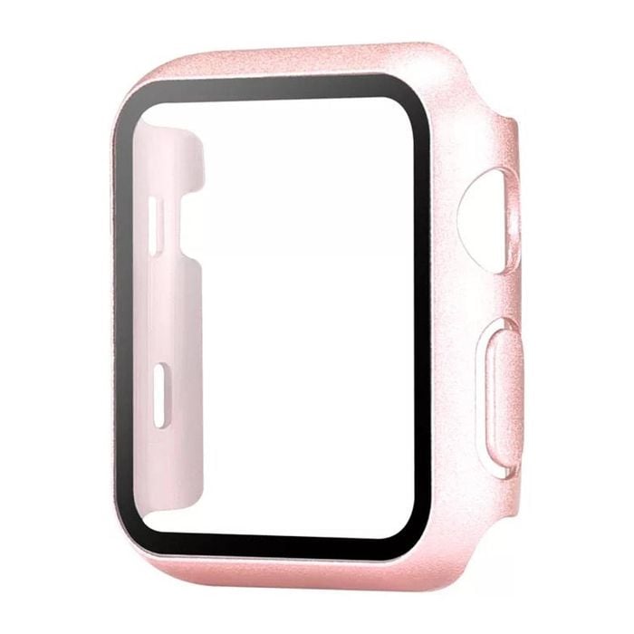 PC Full Cover Watch Case Tempered Screen Protector - For Apple iWatch [42mm Series 3] (Rose pink)