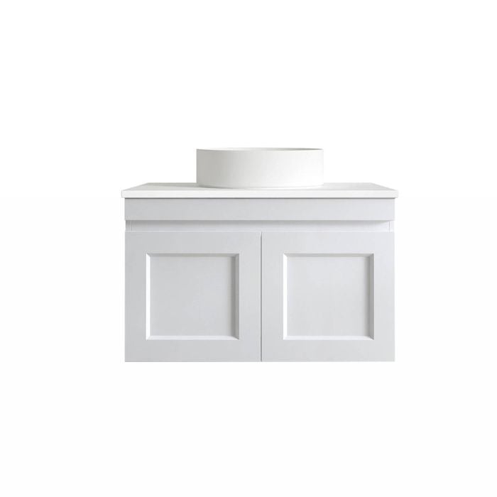 Attica Hamptons Shaker 750mm Satin White Vanity With Pure White Stone Top 