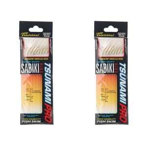 2x Tsunami 8 Red Hook Sabiki Rig - Iridescent Glo Head Flash and Beads Size 12