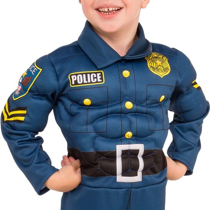 Police Officer Costume Mens Halloween Fancy Dress Jumpsuit Cap Blue