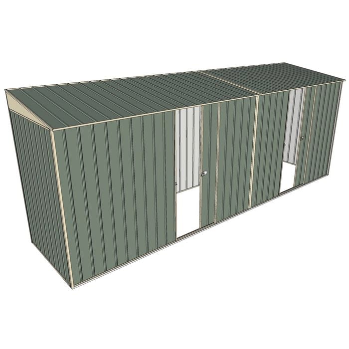 Build-A-Shed 1.2 x 5.2 x 2.0m Skillion Dual Single Sliding Side Doors Shed - Green