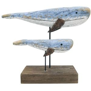 Urban Wooden Drift Pair of Whales Table Ornament 24x29cm Blue