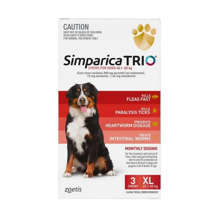 Simparica TRIO For XLarge Dogs (40.1-60kg) Red - 3 Pack
