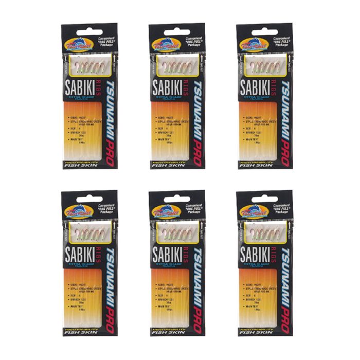 6x Tsunami 6 Red Hook Sabiki Rig - TS68G Hage Green Head Flash and Beads Size 6