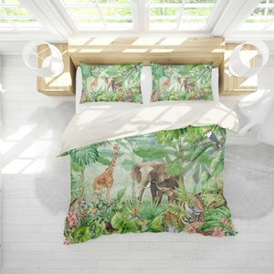 3D Green Jungle Animal Tiger Giraffe Elephant Leopard Quilt Cover Set Bedding Set Pillowcases 23
