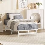 Oikiture Wooden Bed Frame Single Solid Pine Timber Platform White