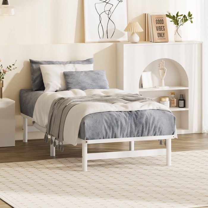 Oikiture Wooden Bed Frame Single Solid Pine Timber Platform White