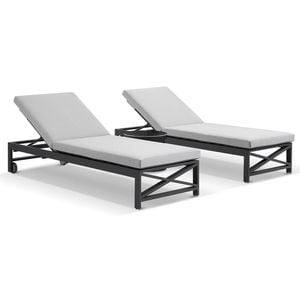 Kansas Outdoor Aluminium Sun Lounge Set On Wheels Charcoal With Hugo Side Table & Olefin Grey Cushions