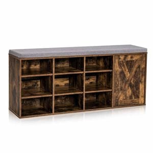 Costway Shoe Cabinet Bench W/cushion 9-cube Storage Rack Brown