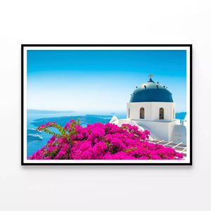 Pink Bougainvillea In Santorini  Print 100% Australian Made 120x90cm  (poster)