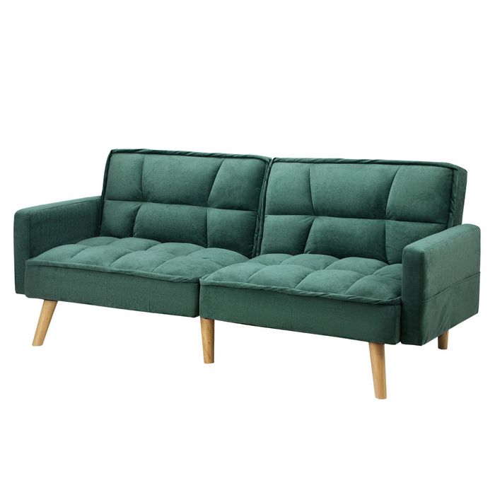 Oikiture Sofa Bed Convertible Velvet Lounge 3-Seater Couch Green