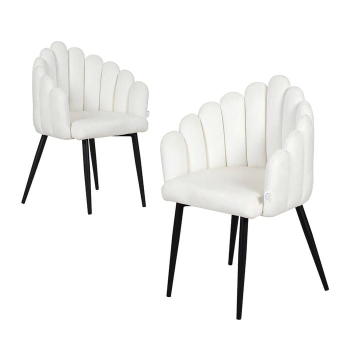 Familand Set of 2 Velvet Accent Arm Chairs in White