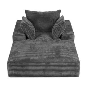 Ufurniture Corduroy Sofa Bed With Pillows & Side Pockets Tatami Sofa High-resilience Stuffed Lounge Sofa Bed Grey