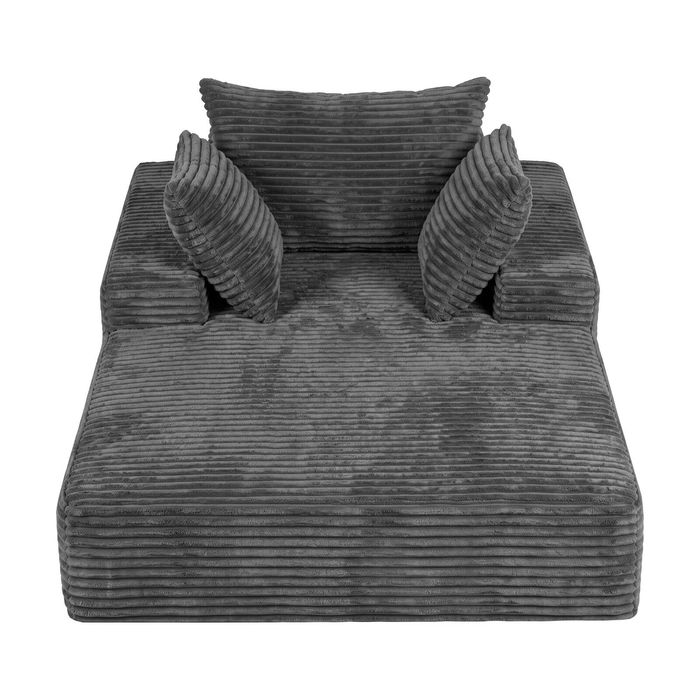 Ufurniture Corduroy Sofa Bed With Pillows & Side Pockets Tatami Sofa High-resilience Stuffed Lounge Sofa Bed Grey