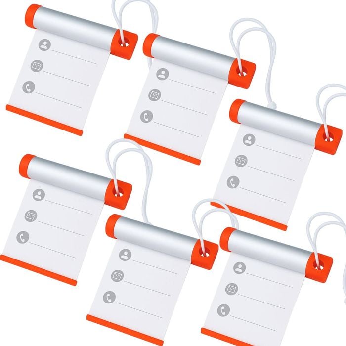 6x Funky Luggage Cylinder Tag Rollout Label for Address Details Silver/Orange