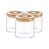 Argon Tableware 3 Piece Glass Jar With Wooden Lid Storage Container Set - Round Scandinavian Style Canister - 550ml