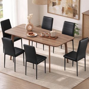 Advwin Set of 6 Dining Chairs Padded Seat Leather Black