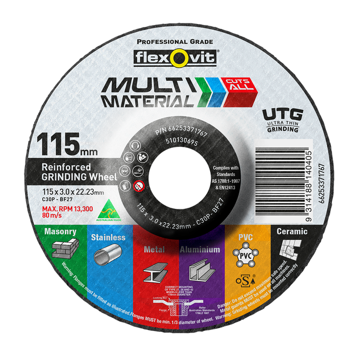 Flexovit 115 x 22.23mm Multi Material Reinforced Grinding Wheel
