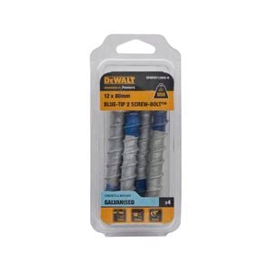 DeWALT 12 x 80mm Blue Tip Galvanised Hex Screw Bolt - 4 Pack