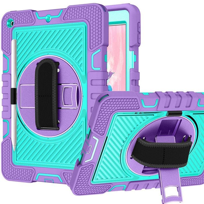 Rugged Stand Shockproof Hybrid Case with Strap For Apple iPad 10th gen 10.9" (2022) / A16 11” (2025) (Purple+Mint)