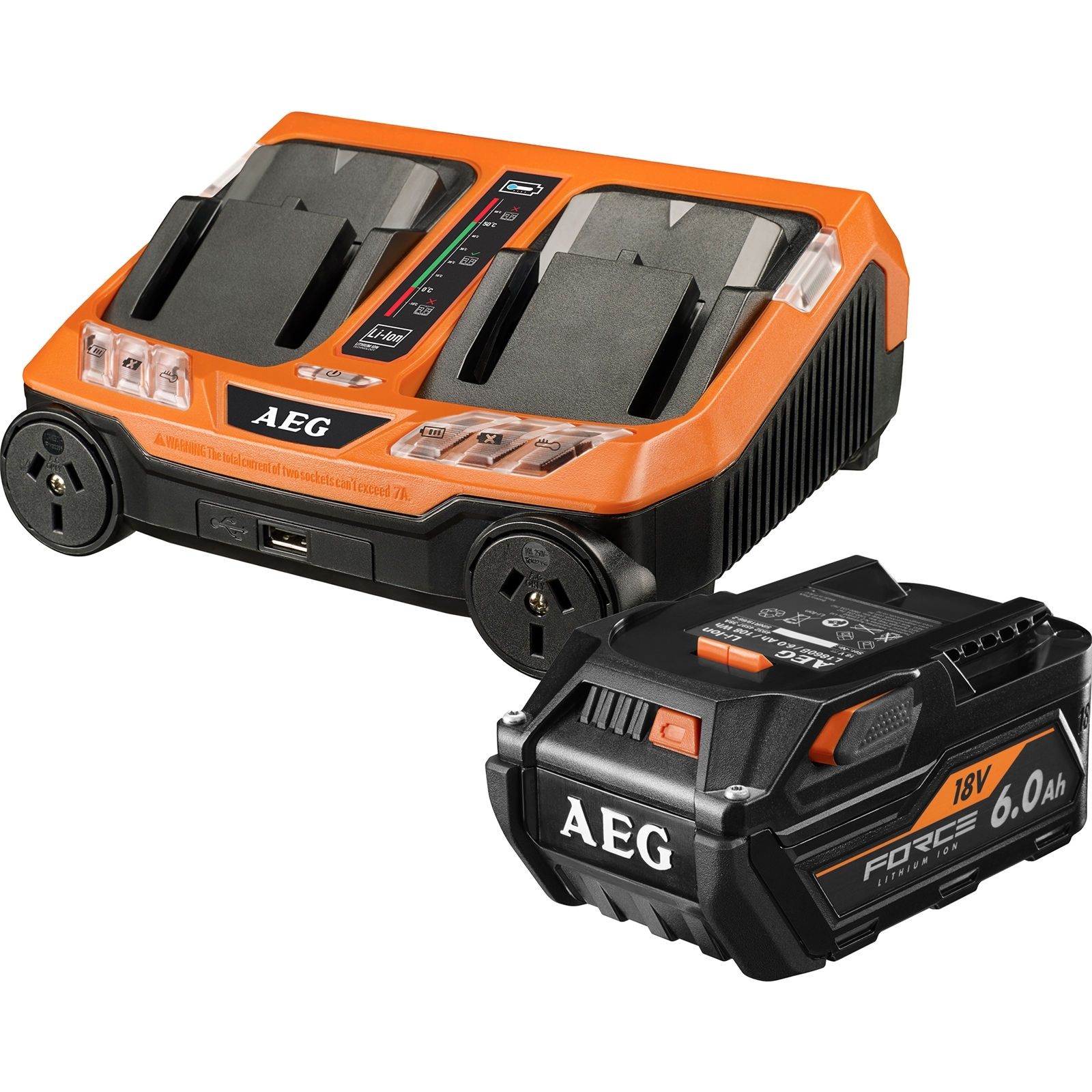 AEG 18V 6.0Ah FORCE Twin Battery Pack & 18V Dual Port Sequential Charger Combo Kit thumbnail 2