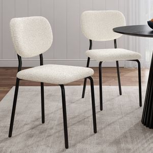 2 Sets Armless Bouclé Dining Chairs White