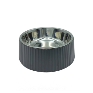 Baxter Bone Small Charcoal Melamine Ribbed Pet Bowl