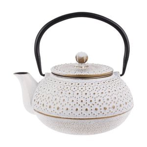 Teaology Cast Iron Teapot W/ Stainless Steel Infuser Beaded White/gold 600ml