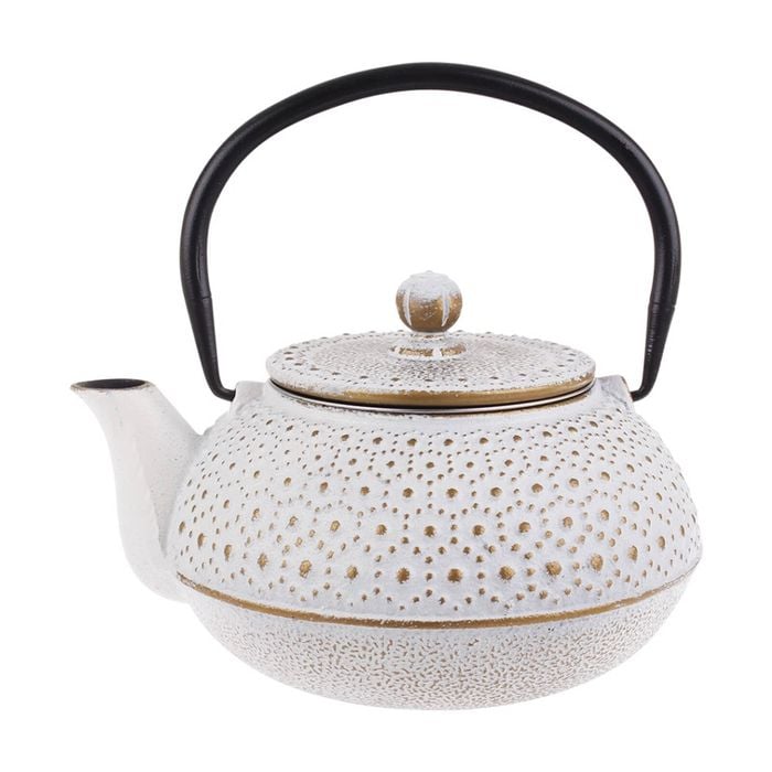 Teaology Cast Iron Teapot W/ Stainless Steel Infuser Beaded White/gold 600ml