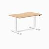 Desky Dual Sublime Teak Scalloped Melamine Sit Stand Desk 120x75cm White Frame Leg