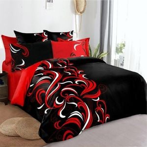 Dreamfields King Single Black Red Floral Soft Quilt/Doona Cover Set