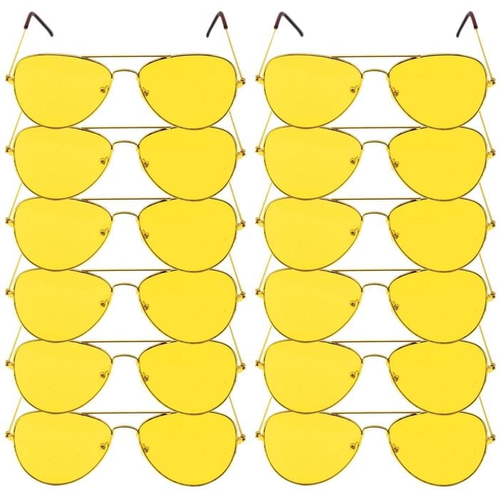 12x Yellow Aviator Party Glasses – Fun Novelty Accessory Australia Day Green Gold Bulk