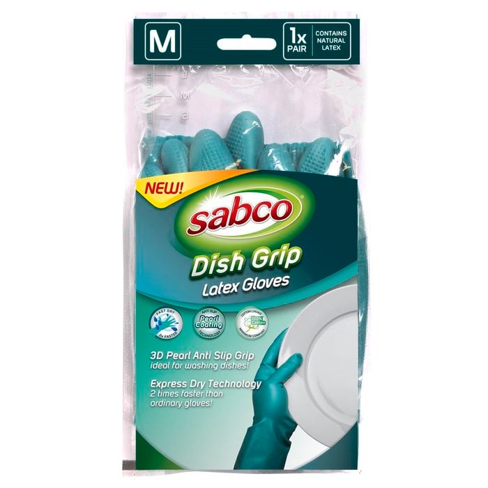 Sabco Dish Grip Latex Gloves 1 Pair Medium