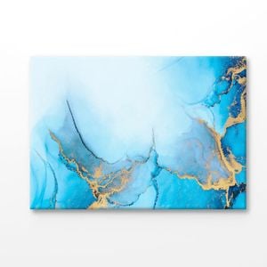 Blue & Gold Liquid Abstract Print 100% Australian Made 180x120cm (Stretched Canvas)
