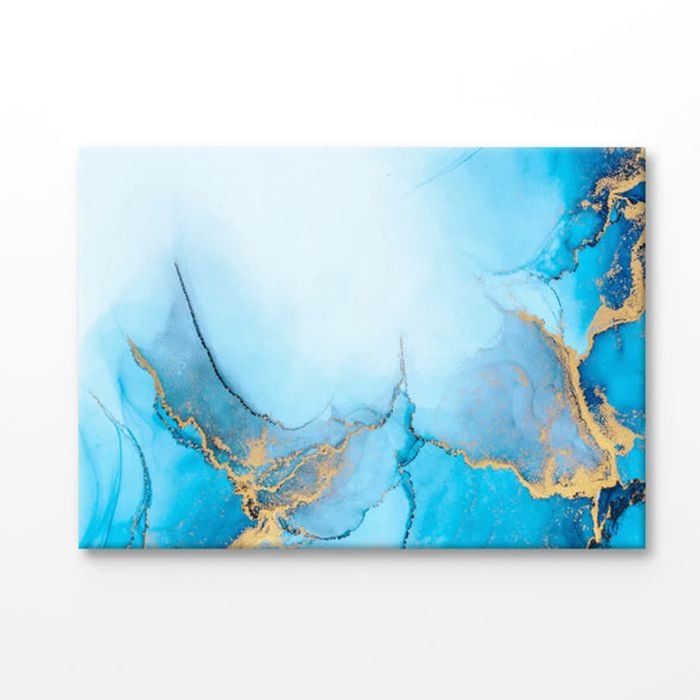 Blue & Gold Liquid Abstract Print 100% Australian Made 180x120cm (Stretched Canvas)