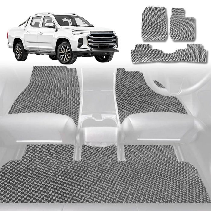 6D Diamond Car Floor Mats for LDV T60 Max 2017-Current-Full Set-Grey-Outback GT