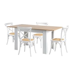 Oikiture 5PCS Dining Set 160cm Extendable Dining Table with Dining Chairs Crossback White