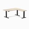 Desky Eco L-Shape Sit to Stand Classic Oak Melamine Desk 150x155cm Left Return Matte Black Height Adjustable Leg