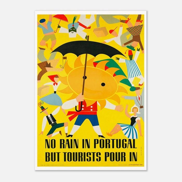 Galrie Charming Vintage Travel Poster of Portugal: No Rain But Tourists Pour In Artwork, Poster Only, A2 42 x 60cm (16 x 24inch)